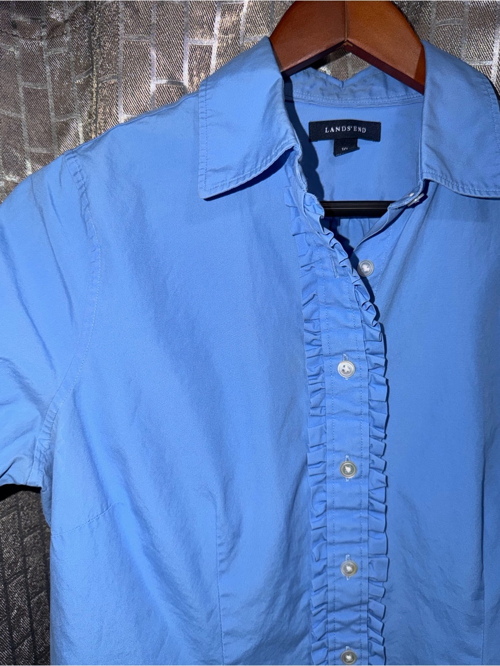 Lands' End Light Blue Ruffle-Front Dress Shirt